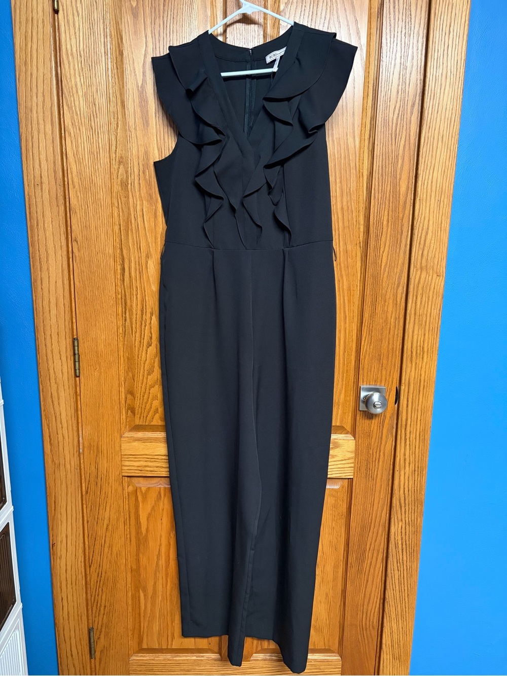 BCBGeneration Black Sleeveless Ruffle V-Neck Jumpsuit